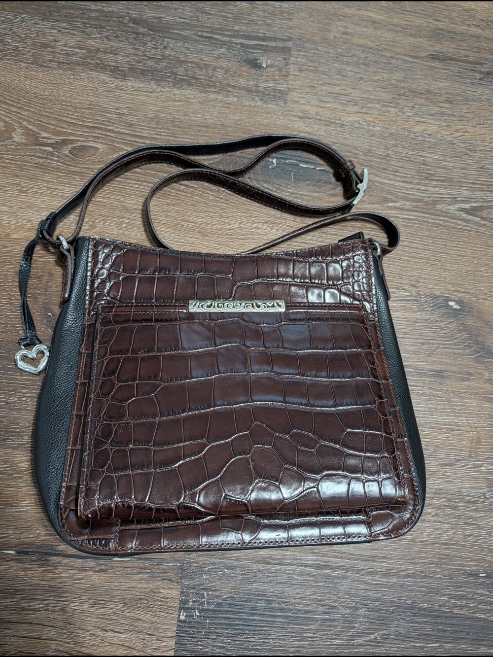 Brighton Brown Croc-Embossed Crossbody Bag with Heart Charm